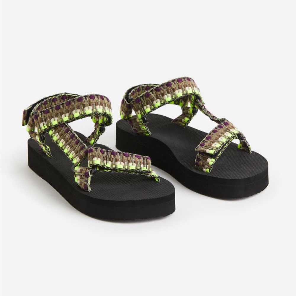 H&M Neon Embroidered Velcro Sandals - 7/8